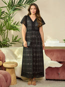 WOMEN'S SHORT SLEEVE V-NECK LACE MAXI DRESS