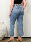 PLUS SIZE BUTTON CLOSURE WIDE LEG DENIM PANTS
