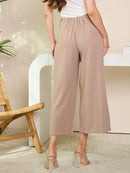 WOMEN'S BUTTON CLOSURE WIDE LEG CAPRI PANTS