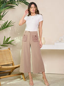 WOMEN'S BUTTON CLOSURE WIDE LEG CAPRI PANTS