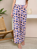 WOMEN'S BUTTON CLOSURE WIDE LEG FLORAL DENIM PANTS