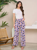 WOMEN'S BUTTON CLOSURE WIDE LEG FLORAL DENIM PANTS