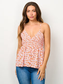 WOMEN'S SLEEVELESS V-NECK FLORAL PEPLUM TANK TOP