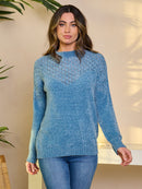 WOMEN'S LONG SLEEVE PULLOVER DETAILED SWEATER