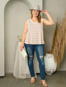 PLUS SIZE SLEEVELESS V-NECK STRIPES TANK TOP