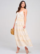 WOMEN'S SLEEVELESS V-NECK SMOCK EYELET EMBROIDERY MAXI DRESS