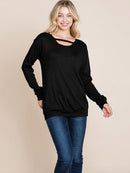 WOMEN'S LONG SLEEVE DETAILED SOLID TOP