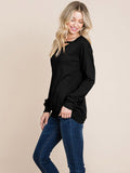 WOMEN'S LONG SLEEVE DETAILED SOLID TOP