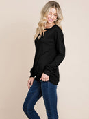 WOMEN'S LONG SLEEVE DETAILED SOLID TOP
