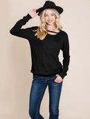 WOMEN'S LONG SLEEVE DETAILED SOLID TOP