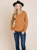 WOMEN'S LONG SLEEVE DETAILED SOLID TOP