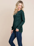 WOMEN'S LONG SLEEVE DETAILED SOLID TOP