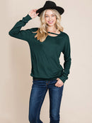 WOMEN'S LONG SLEEVE DETAILED SOLID TOP