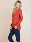WOMEN'S LONG SLEEVE DETAILED SOLID TOP
