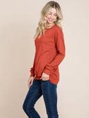WOMEN'S LONG SLEEVE DETAILED SOLID TOP
