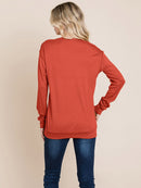 WOMEN'S LONG SLEEVE DETAILED SOLID TOP