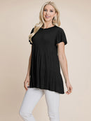 WOMEN'S SHORT SLEEVE LOOSE FIT TIERED TUNIC TOP