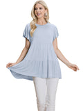WOMEN'S SHORT SLEEVE LOOSE FIT TIERED TUNIC TOP