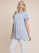 WOMEN'S SHORT SLEEVE LOOSE FIT TIERED TUNIC TOP