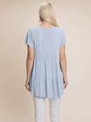 WOMEN'S SHORT SLEEVE LOOSE FIT TIERED TUNIC TOP