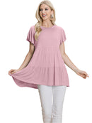 WOMEN'S SHORT SLEEVE LOOSE FIT TIERED TUNIC TOP