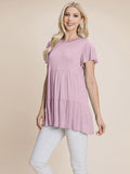WOMEN'S SHORT SLEEVE LOOSE FIT TIERED TUNIC TOP