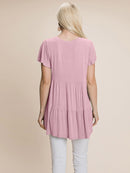 WOMEN'S SHORT SLEEVE LOOSE FIT TIERED TUNIC TOP