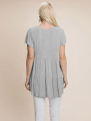 WOMEN'S SHORT SLEEVE LOOSE FIT TIERED TUNIC TOP