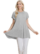 WOMEN'S SHORT SLEEVE LOOSE FIT TIERED TUNIC TOP