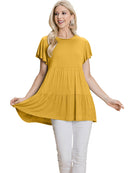 WOMEN'S SHORT SLEEVE LOOSE FIT TIERED TUNIC TOP