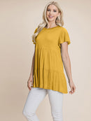 WOMEN'S SHORT SLEEVE LOOSE FIT TIERED TUNIC TOP