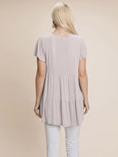 WOMEN'S SHORT SLEEVE LOOSE FIT TIERED TUNIC TOP