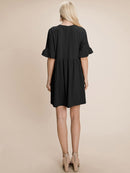 WOMEN'S SHORT RUFFLE SLEEVE LOOSE FIT TUNIC MINI DRESS