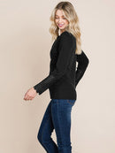 WOMEN'S LONG CROCHET SLEEVE BUTTON UP TOP