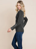 WOMEN'S LONG CROCHET SLEEVE BUTTON UP TOP