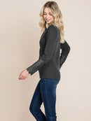 WOMEN'S LONG CROCHET SLEEVE BUTTON UP TOP