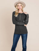 WOMEN'S LONG CROCHET SLEEVE BUTTON UP TOP