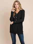 WOMEN'S LONG SLEEVE V-NECK BUTTON UP OVERSIZED TOP