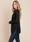 WOMEN'S LONG SLEEVE V-NECK BUTTON UP OVERSIZED TOP
