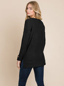 WOMEN'S LONG SLEEVE V-NECK BUTTON UP OVERSIZED TOP