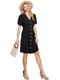 WOMEN'S SHORT SLEEVE V-NECK BUTTON UP MINI DRESS