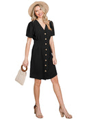 WOMEN'S SHORT SLEEVE V-NECK BUTTON UP MINI DRESS