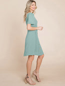 WOMEN'S SHORT SLEEVE V-NECK BUTTON UP MINI DRESS