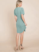 WOMEN'S SHORT SLEEVE V-NECK BUTTON UP MINI DRESS