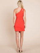 WOMEN'S SLEEVELESS ONE SHOULDER FRONT TIE BODYCON MINI DRESS