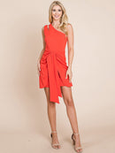 WOMEN'S SLEEVELESS ONE SHOULDER FRONT TIE BODYCON MINI DRESS