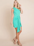 WOMEN'S SLEEVELESS ONE SHOULDER FRONT TIE BODYCON MINI DRESS