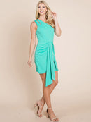 WOMEN'S SLEEVELESS ONE SHOULDER FRONT TIE BODYCON MINI DRESS