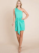 WOMEN'S SLEEVELESS ONE SHOULDER FRONT TIE BODYCON MINI DRESS