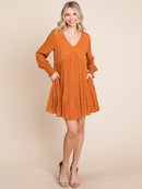 WOMEN'S 3/4 SLEEVE V-NECK FRONT POCKETS LOOSE FIT TIERED TUNIC FLORAL MINI DRESS